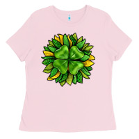 Bubblegum Pink St. Patricks Sunflower With Clover Ladies Tee - BundleAndBundleShop