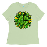 Matcha St. Patricks Sunflower With Clover Ladies Tee - BundleAndBundleShop