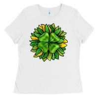 White St. Patricks Sunflower With Clover Ladies Tee - BundleAndBundleShop