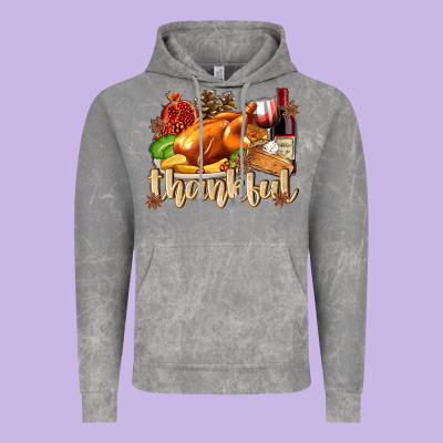Thankful With Turkey Vintage Hoodie Designed By Texasbilliewilder