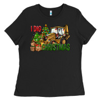 Black I Dig Christmas Backhoe Loader Ladies Tee - BundleAndBundleShop