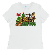 White I Dig Christmas Backhoe Loader Ladies Tee - BundleAndBundleShop