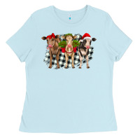 Baby Blue Christmas heifers front view Ladies Tee - RanaPortraitStore