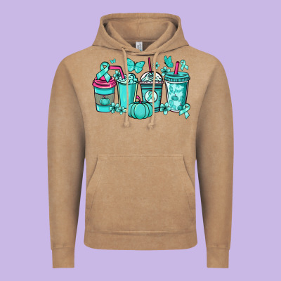 Ovarian Cancer Coffee Cups Teal Ribbon Vintage Hoodie Designed By Nancycooperartshop