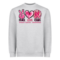 Heather Grey Peace love cure Breast Cancer Awareness Heavyweight Sweatshirt - FaDigitalArtStudio