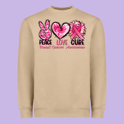 Peace Love Cure Breast Cancer Awareness Heavyweight Sweatshirt Designed By Fadigitalartstudio