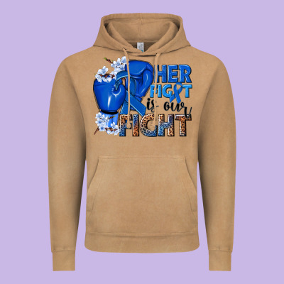 Her Fight Is Our Fight Colon Cancer Blue Ribbon Vintage Hoodie Designed By Nancycooperartshop