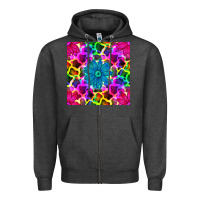 Charcoal Heather neon cowhide with flower seamless pattern Zipper Hoodie - BundleAndBundleShop