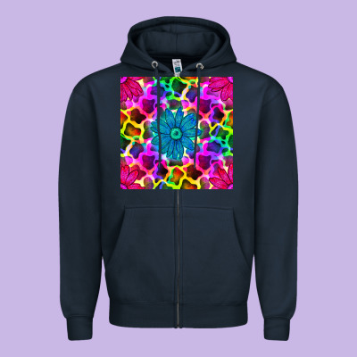 Neon Cowhide With Flower Seamless Pattern Zipper Hoodie Designed By Bundleandbundleshop