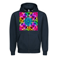 Navy neon cowhide with flower seamless pattern Zipper Hoodie - BundleAndBundleShop