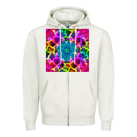 Oatmeal Heather neon cowhide with flower seamless pattern Zipper Hoodie - BundleAndBundleShop