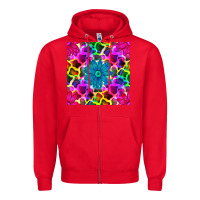 Red neon cowhide with flower seamless pattern Zipper Hoodie - BundleAndBundleShop