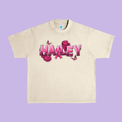 Personalized Pink Cancer Themed Name Urban Heavy Tee Designed By Nancycooperartshop