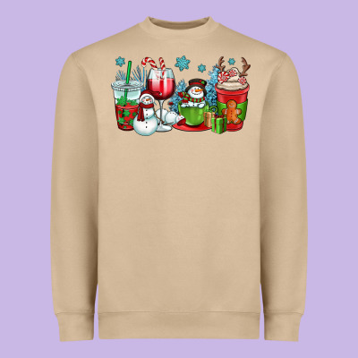 Christmas Snowman Coffee Cups Heavyweight Sweatshirt Designed By Oliviacreatesart