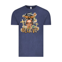 Vintage Denim Silver White Believe Praying Caucasian Messy Bun Vintage Tee - texasbilliewilder