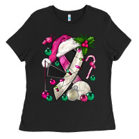 Black Pink Christmas Breast Cancer Ribbon Volleyball Ladies Tee - BundleAndBundleShop