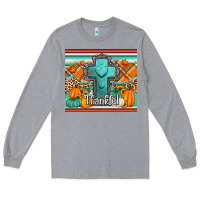 Heather Grey fall thankfull cross Long Sleeve Tee - Jasminsmagicworld