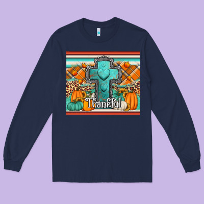 Fall Thankfull Cross Long Sleeve Tee Designed By Jasminsmagicworld