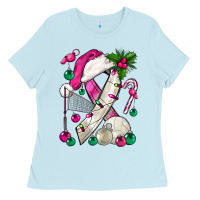 Baby Blue Pink Christmas Breast Cancer Ribbon Volleyball Ladies Tee - BundleAndBundleShop
