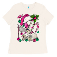Bone Pink Christmas Breast Cancer Ribbon Volleyball Ladies Tee - BundleAndBundleShop