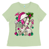 Matcha Pink Christmas Breast Cancer Ribbon Volleyball Ladies Tee - BundleAndBundleShop