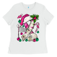 White Pink Christmas Breast Cancer Ribbon Volleyball Ladies Tee - BundleAndBundleShop