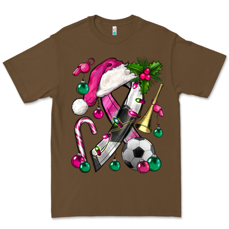 Pink Christmas Breast Cancer Ribbon Soccer Premium Tee by BundleAndBundleShop | Teevron