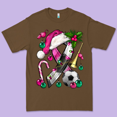 Pink Christmas Breast Cancer Ribbon Soccer Premium Tee Designed By Bundleandbundleshop