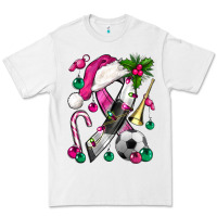 White Pink Christmas Breast Cancer Ribbon Soccer Premium Tee - BundleAndBundleShop