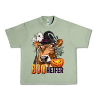 Oil Green Boo Heifer Cow with Halloween Urban Heavy Tee - texasbilliewilder