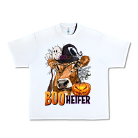 White Boo Heifer Cow with Halloween Urban Heavy Tee - texasbilliewilder