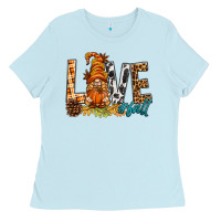 Baby Blue Love Fall Gnome Ladies Tee - BundleAndBundleShop