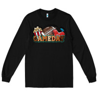 Black Game day football popcorn Long Sleeve Tee - HowdyJamesFarm