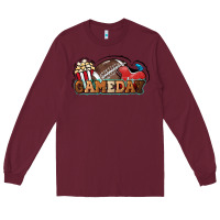 Burgundy Game day football popcorn Long Sleeve Tee - HowdyJamesFarm
