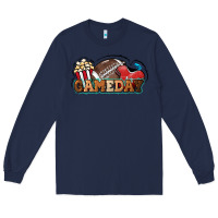 Navy Game day football popcorn Long Sleeve Tee - HowdyJamesFarm