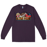 Plum Game day football popcorn Long Sleeve Tee - HowdyJamesFarm