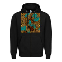 Black tiger leopard turquoise glitter seamless pattern Zipper Hoodie - BundleAndBundleShop