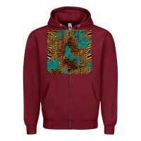 Burgundy tiger leopard turquoise glitter seamless pattern Zipper Hoodie - BundleAndBundleShop