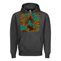 Charcoal Heather tiger leopard turquoise glitter seamless pattern Zipper Hoodie - BundleAndBundleShop
