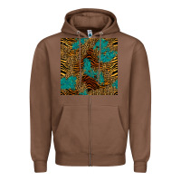 Chestnut tiger leopard turquoise glitter seamless pattern Zipper Hoodie - BundleAndBundleShop