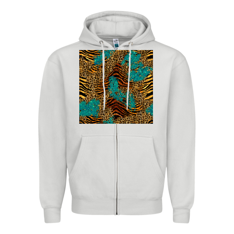 Tiger Leopard Turquoise Glitter Seamless Pattern Zipper Hoodie by BundleAndBundleShop | Teevron