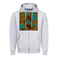 Heather Grey tiger leopard turquoise glitter seamless pattern Zipper Hoodie - BundleAndBundleShop