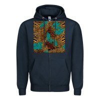 Navy tiger leopard turquoise glitter seamless pattern Zipper Hoodie - BundleAndBundleShop