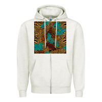 Oatmeal Heather tiger leopard turquoise glitter seamless pattern Zipper Hoodie - BundleAndBundleShop