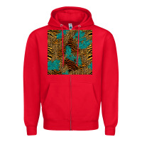 Red tiger leopard turquoise glitter seamless pattern Zipper Hoodie - BundleAndBundleShop