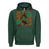 Sports Green tiger leopard turquoise glitter seamless pattern Zipper Hoodie - BundleAndBundleShop
