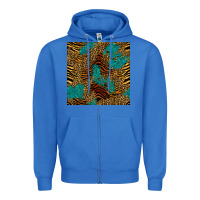 True Royal tiger leopard turquoise glitter seamless pattern Zipper Hoodie - BundleAndBundleShop