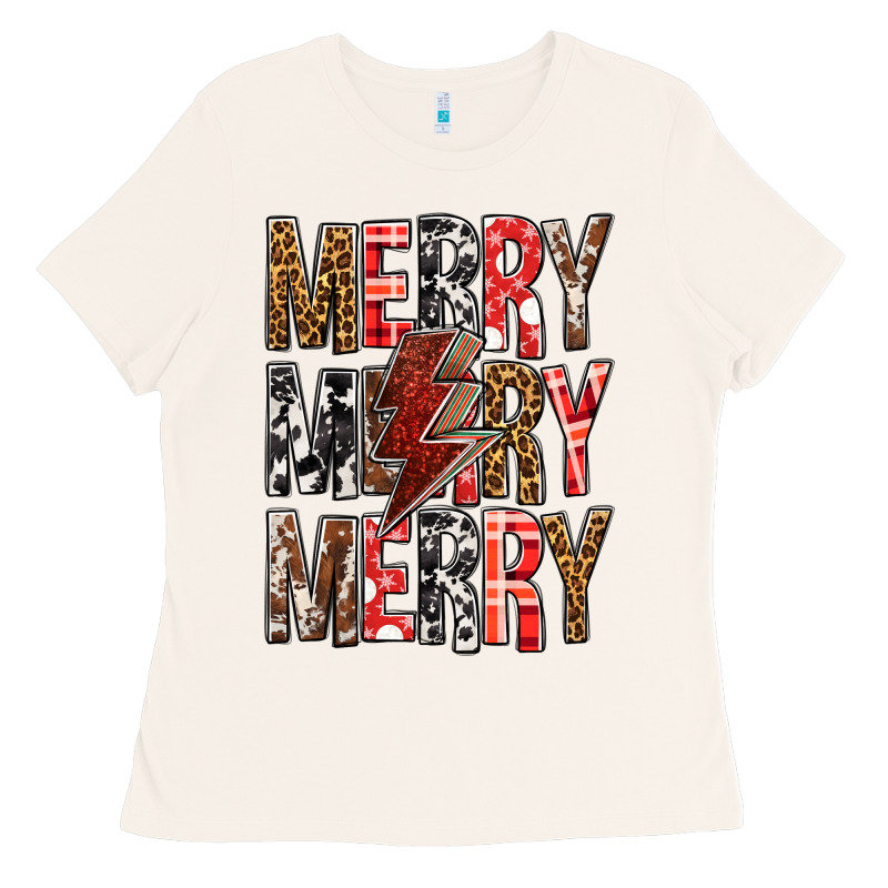 Merry Merry Merry Christmas Lightning Bolt Ladies Tee by BundleAndBundleShop | Teevron