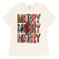 Bone Merry Merry Merry Christmas Lightning Bolt Ladies Tee - BundleAndBundleShop