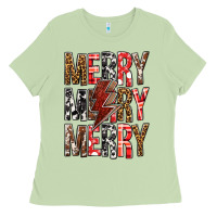 Matcha Merry Merry Merry Christmas Lightning Bolt Ladies Tee - BundleAndBundleShop